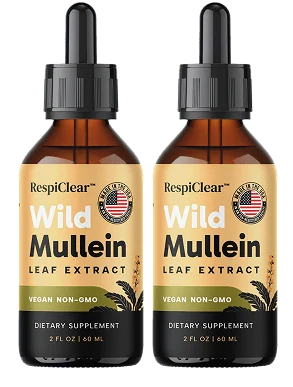 Two RespiClear Wild Mullein Leaf Extract dropper bottles